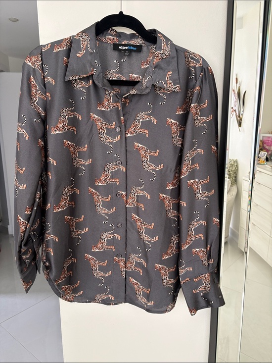 Alice Blue Tops - Aliceblue Charcoal Button-Up Shirt with Leopard Print